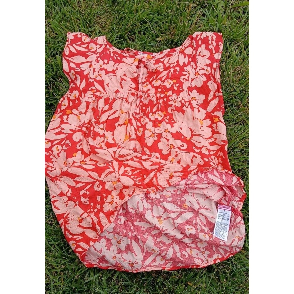 Gap Floral Swing Top Womens Small Coral Pink Lightweight Boho Peasant Blouse - Picture 2 of 10